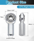 CF5 Rod End Bearing 4 Pack 5/16 Bore 5/16-24 Right Hand Female Thread Self Lubricating Joint With Jam Nuts Chrome Steel Tough High Load Capacity Angular Misalignment Up To 11 Degrees Great For Auto And Machinery. Side view with 5/16 bore and 5/16-24 thread