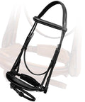 Dressage Bridle With Crank Noseband For Horses, Padded Anatomic Veg Tanned Leather Set With Web Reins displayed.