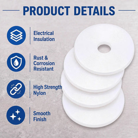 30 Piece Backyard Boss Nylon Flat Washers 1 1/4 Outer Diameter By 1 16 Inch Thick White Bulk Pack features rust resistant smooth finish.