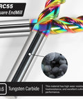 Close-up of Three Piece 1/4 Inch Tungsten Carbide End Mills Set With 3 Flutes DLC Coated For Aluminum And Copper Alloys