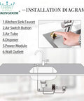 Installation diagram for Matte Black Air Switch Kit With Long Button For Garbage Disposal Single Outlet Full Brass Construction