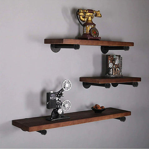 6 Pack 10 Inch Wall Mounted Industrial Pipe Clothing Rack Set Built Tough Heavy Duty Rustic Metal Coat Hangers With Shelves
