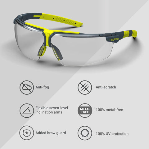 Clear Safety Glasses With Anti Fog Coating For All Day Comfort, Non-Slip Nose Bridge, Seven Pro-Grade Adjustable Tilt Levels, Scratch-Resistant Frames, ANSI Z87 Certified, 100 Percent UV Protection, Fog-Free Eyewear For Men And Women