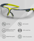 Sick Clear Vision Transition Safety Glasses With Anti Fog Coating And Scratch Resistant Lenses Featuring Adjustable Non Slip Fit For Legit All Day Comfy ANSI Certified Protection shown from the front, highlighting anti-fog features.