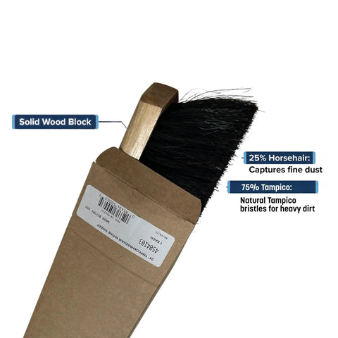 Heavy Hitter Commercial Floor Sweep Head, 24 Inch Horsehair And Tampico Blend, showing solid wood block and bristle blend for fine dust.