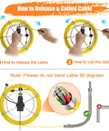 Instructions on how to release and coil yellow cable for Badass Sewer Camera With Locator And 512Hz Sonde Transceiver.
