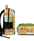 Side view of Sunny Grass Pet Duo Printed Unisex Backpack Large Capacity With Durable Polyester, showing pet graphics.