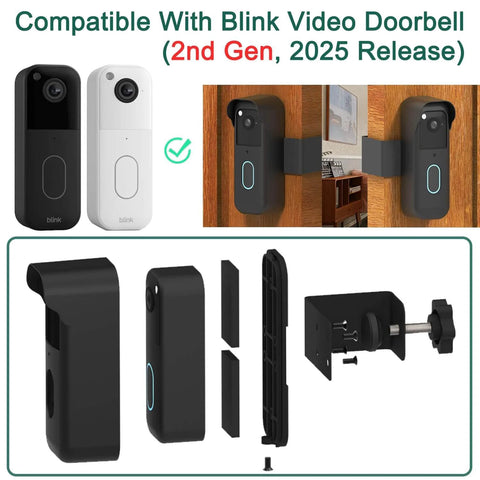 Anti Theft Doorbell Mount No Drilling For The Newest Doorbell Camera Second Gen Easy Install Video Doorbell Holder Weatherproof Security Mount Works With Most Doors And Frames, showing parts and installation.