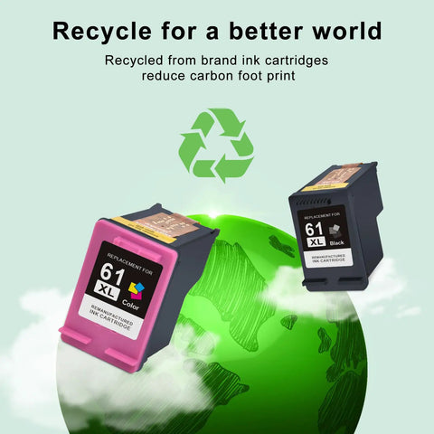 61XL Black And Tri Color Ink Cartridge Combo Pack Remanufactured For 61 Series Printers with green earth background