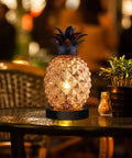 Mercury Glass Pineapple Table Lamp with Golden Finish lit diamond pattern glow ideal for bedroom dresser living room