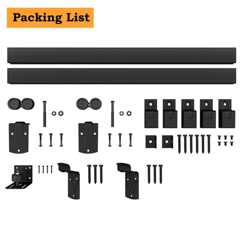 8Ft Black Exterior Barn Door Hardware Kit With Heavy Duty Sliding Rail Track Wall Mount System Includes Five Brackets Supports Up To 450 Lb Doors Galvanized Steel For Durability And Corrosion Resistance Doors Not Included