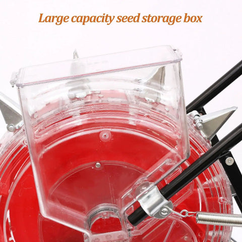 Clear view reservoir of the Manual Garden Seeder With Large 16L Seed Capacity, No-Fuss Hand Push Roller Planter