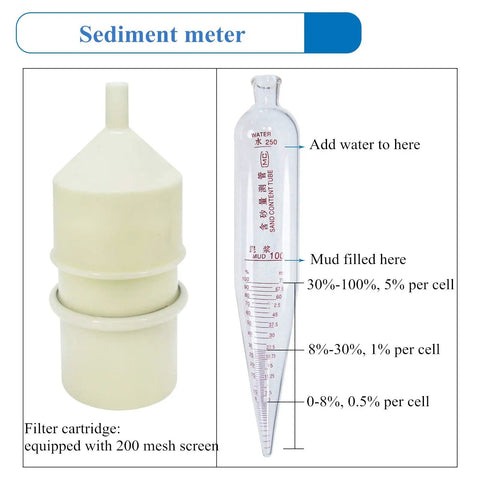 Mud Testing Kit For Slurry Viscosity, Density And Sand Content, Three Piece Set sediment meter with mesh filter cartridge