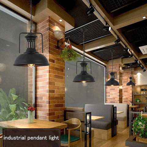 Old School Vintage Inspired Round Black Industrial Pendant Light With E27 Socket Wrought Iron Lampshade Retro Chandelier
