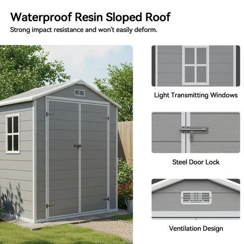 6x4 Ft Resin Outdoor Storage Shed With Floor And Window, Lockable Door, weatherproof design, ideal for patio or backyard use