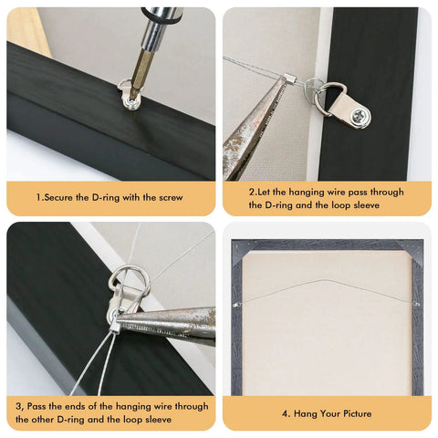 Picture Hanging Hardware Kit With Wire And Loop Sleeves For Wall Art Mirrors And Frames 91 Piece Set With D Ring Hooks And Screws