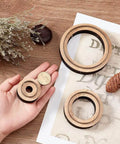 Must Have Leather Cutting Dies Set With Wooden Base Circle Cutter Dies Three Piece Inner Diameters 29.5mm 59mm 89mm On Wooden Table