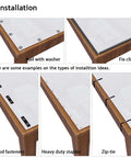 Installation methods for 8x50 Sun Shade Fabric Roll UV Blocking Shade Cloth showing nails, clips, zip-ties, and staples on wood.
