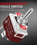 Waterproof 12V DPDT Reverse Polarity Toggle Switch Momentary On Off On 3 Position 4 Pin 30A DC Motor Control For RV Power Jack Replacement Heavy Duty 4 Pin Wired 1 Piece, angled view