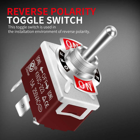 Waterproof 12V DPDT Reverse Polarity Toggle Switch Momentary On Off On 3 Position 4 Pin 30A DC Motor Control For RV Power Jack Replacement Heavy Duty 4 Pin Wired 1 Piece, angled view