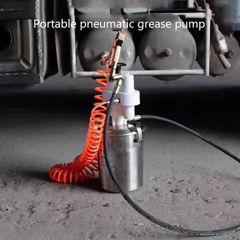Heavy Duty Pneumatic Grease Pump With Five Foot Air Hose And Swivel Nozzle For Quick Grease Monkey Jobs And Field Machinery Care.