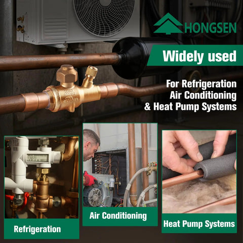 Installed Hongsen brass refrigeration ball valve on copper tube, 3/8 ODF, solder connection