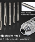 Ratchet T Handle Tap Wrench and 5 Metric Taps M3 M4 M5 M6 M8 Handy Two Way Adjustable Tapping Tool Kit for Home Workshop
