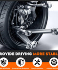 Close-up of a beefed up 8 piece front suspension lower control arms kit with ball joints for Dodge Caliber and Jeep vehicles.