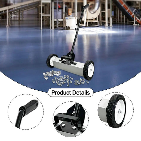 Heavy Duty Iron Pick Up Lawn Sweeper With Smooth Rolling Wheels Metal Cleaning Broom For Yards Debris Collection Durable Push Sweepers