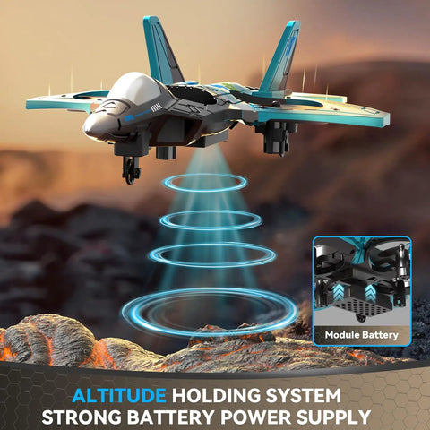 Foam Remote Control Airplanes For Kids And Adults, 360 Degree Flip Fighter Jet With Light, shown in mid-air with LED lights active