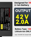 36V Li Ion Battery Charger 42V 2A For Electric Scooters Hoverboards And E Bikes Compatible With 36V Battery Packs Only