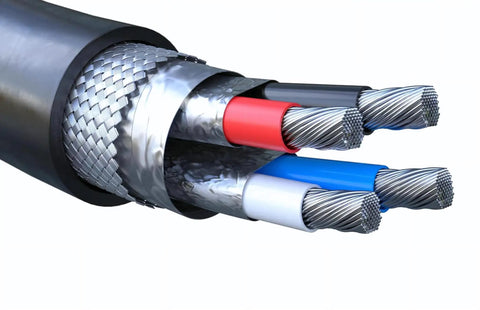 NMEA 2000 15 Foot Backbone Drop And Extension Cable showing internal shielded conductors with gold-plated connectors.