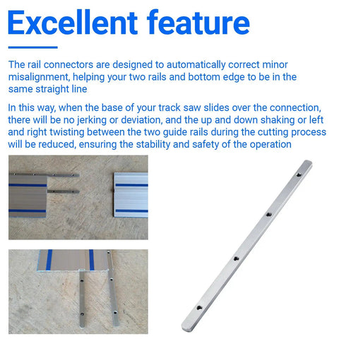 Universal Track Saw Guide Rail Connector Kit 2 Pack with precision machined connectors and anti-tightening screws in use.
