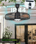 Outdoor 24 Inch Weatherproof Ceiling Fan With Lights For Patio Remote And App Control in pergola setting.