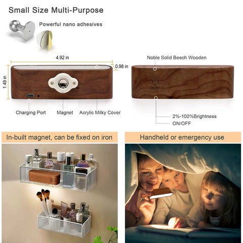 Battery Operated LED Wall Sconce With Remote, Wireless Cordless Bedside Lighting In Black Walnut, 3 Color Temperature, small size