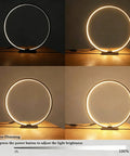 Open Circle LED Table Lamp With Dimmable Touch Control And Warm 3000K Light In Black Nightstand Lamp, dimming demonstration