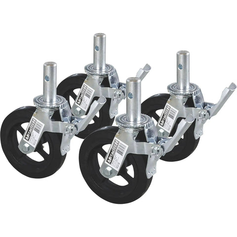 Heavy-Duty 8-Inch Scaffold Caster With Foot Brake, 4-Pack, 750 Pound Capacity, Double Locking Wheel, Cast Iron Hub With Grease Fitting