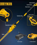 Diagram of Beast Of A Telescoping Pole Hedge Trimmer With Two 2.0Ah Batteries And Charger, labeled parts and components