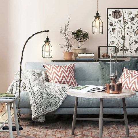 Living room with 15 Foot Pendant Light Kit With Switch Vintage Rope Pendant Lamp With Plug In Cord Twisted Hemp Rope E26 Socket Diy Light Fixture