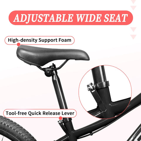 Adjustable wide seat of Kids Mountain Bike 20 To 24 Inch With Front Suspension 7 Speeds Dual Disc Brakes Anti Slip Butyl Tires