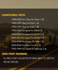 Compatibility chart with car models including Chevy, Geo, Lexus, Pontiac, Scion, Toyota on background with yellow sports car.