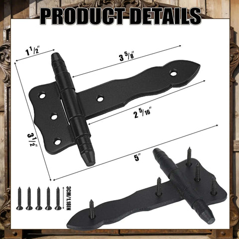 4 Pack 5 Inch Antique Cast Iron T Hinges With Hardware, Vintage Black Powder Coated Wrought Iron Door Hinges, Product Dimensions
