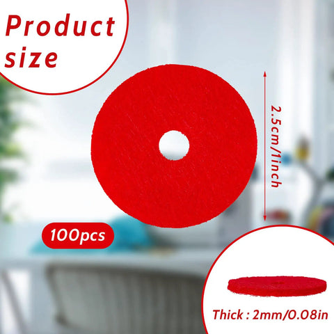 Red Spool Pin Felt Pads For Sewing Machines, 100 Pieces Replacement Felts For Spool Pins, Thread Spool Pin Adapter, Treadle Machine Parts, Ideal For DIY Sewing Arts Crafts And Projects. 2.5cm felt, 2mm thick