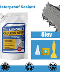Professional Grade Concrete Caulk And Strong Cement Sealant Bonding Adhesive For Rapid Crack Filling That Sets Quick To Block Water Leaks And Keep Pavement Looking Rock Solid in flexible pouch with applicator.