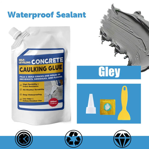 Professional Grade Concrete Caulk And Strong Cement Sealant Bonding Adhesive For Rapid Crack Filling That Sets Quick To Block Water Leaks And Keep Pavement Looking Rock Solid in flexible pouch with applicator.