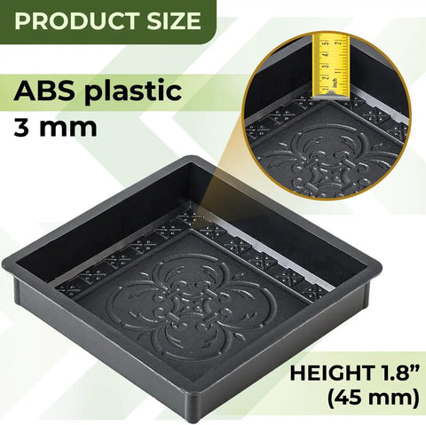 Close-up of a 4 Piece Concrete Molds Set For DIY Paving Big Pathmaker Cobblestone Molds details showing height and ABS plastic material.