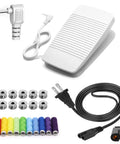 Sewing Machine Foot Pedal Controller Replacement FC322 With 6.5Ft AC Power Cord, bobbins, threads, and plug for sewing machines.