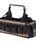 Electrical And Maintenance Tool Carrier With 43 Pockets, Two Window Pockets, Durable Black Gear Tote, Open-Top View