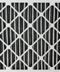 Close-up of 20x20x4 Pleated Air Filter MERV 12 Plus Carbon 2 Pack showing pleated design for HVAC odor control and allergy reduction.