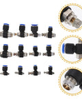 Super Easy 12 Piece Air Hose Adapter Fitting Kit With Abs And Copper Push To Connect Pneumatic Joints For Any Air Compressor Time Saving Install And Quick Release Couplers black air hose adapter fittings, 12-piece set, close-up